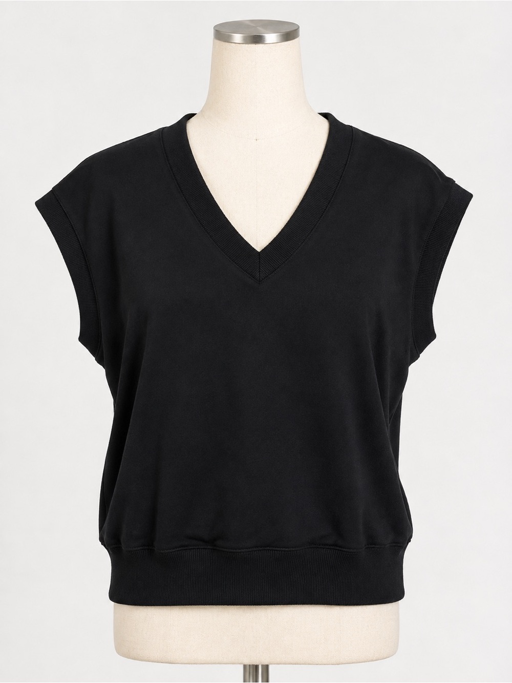 Black V-Neck Sleeveless Sweatshirt Top